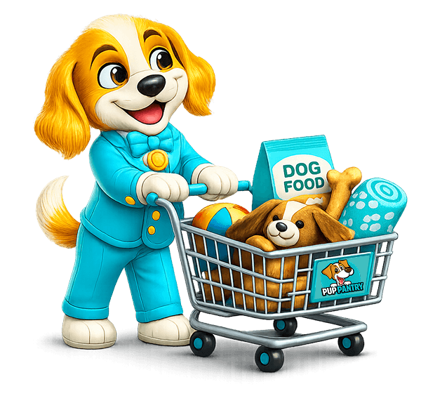 Scooch pushing a trolley of goodies