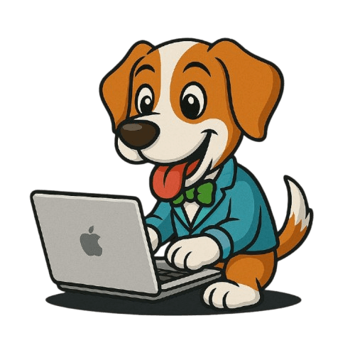 Friendly dog at a laptop