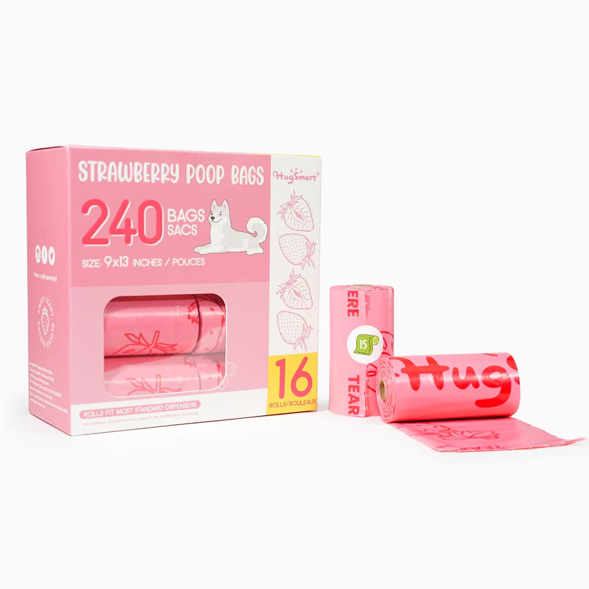 Hugsmart - Strawberry Poop Bags (8 Rolls)